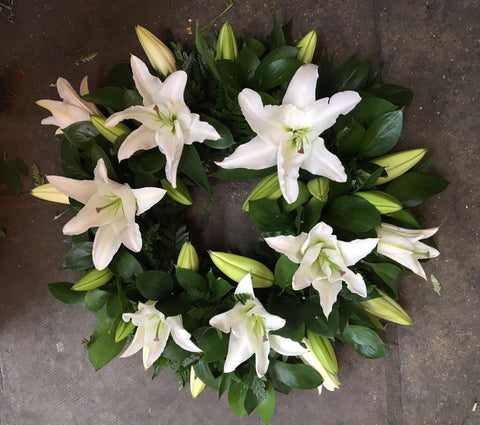 White Lily Wreath - Alan Brown Flowers