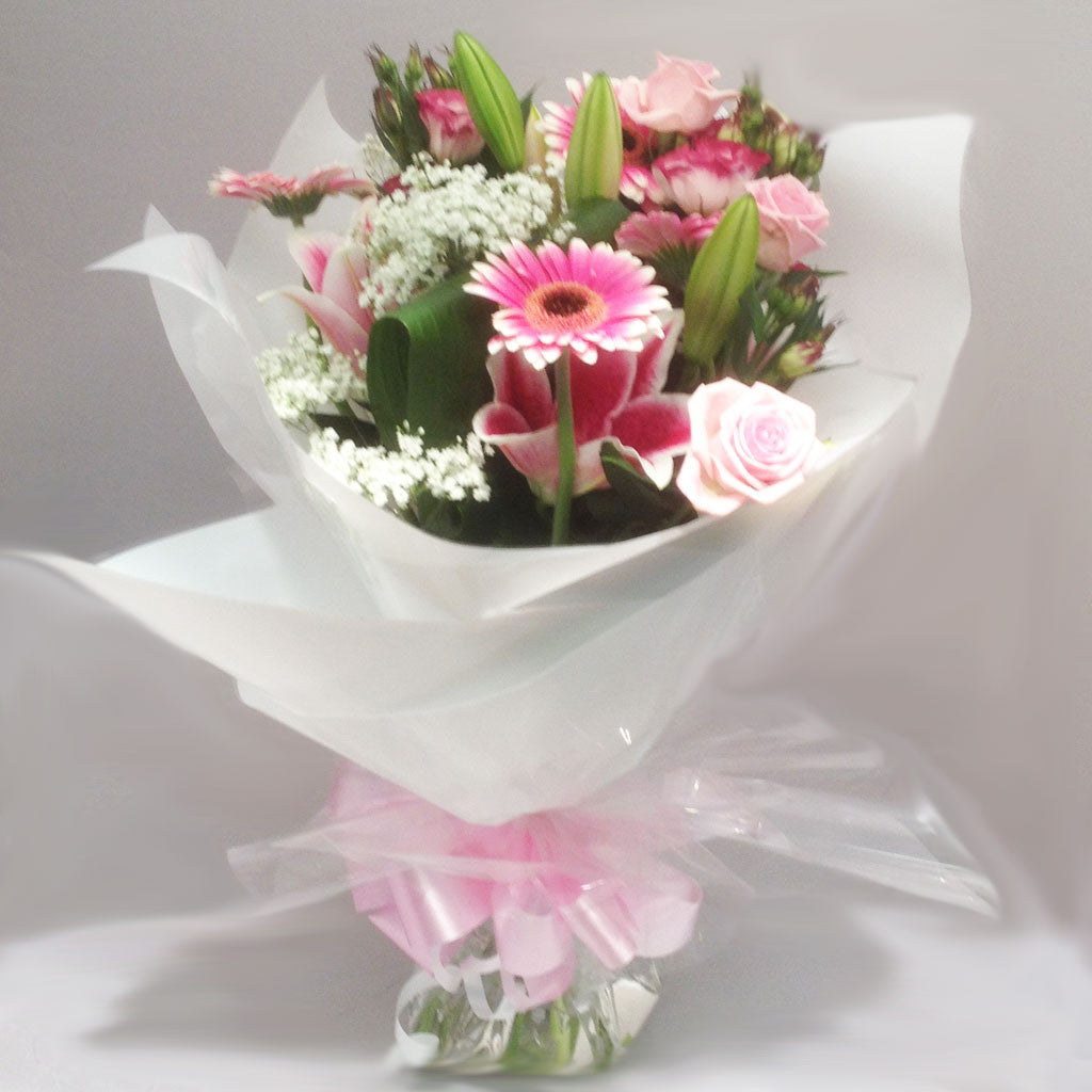Seasonal Pink and Lily Mixed Hand Tied Bouquet - Alan Brown Flowers