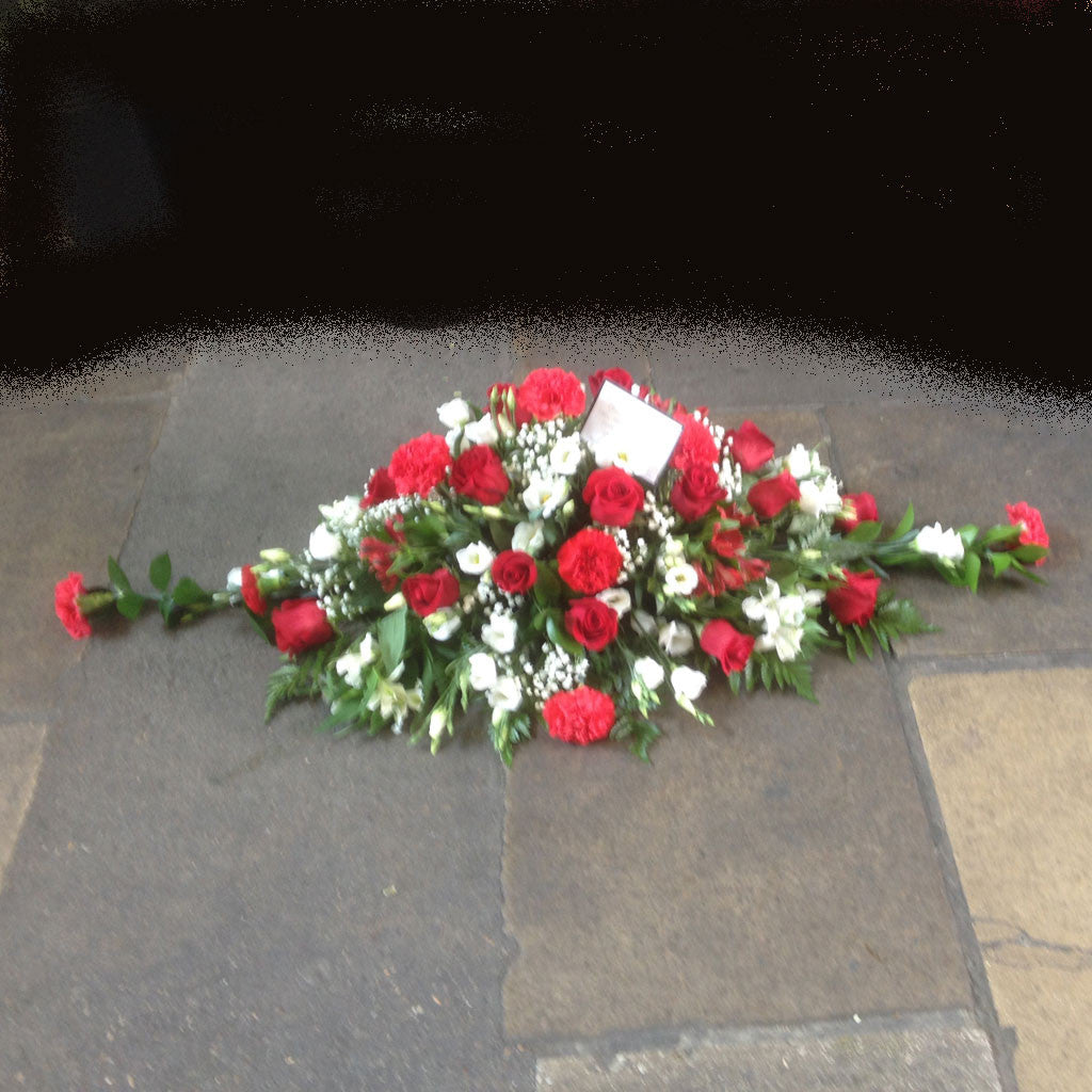 Red & White Mixed Funeral Spray - Alan Brown Flowers